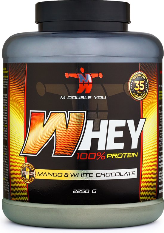 M Double You - 100% Whey Protein (Mango/White Chocolate - 2250 gram) - Eiwitshake - Eiwitpoeder - Eiwitten - Proteine poeder - 90 shakes