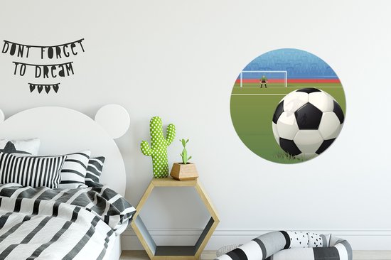 Illustration d'un ballon de football sur le terrain dans le stade Sticker mural cercle mural 80x80 cm / cercle papier peint / cercle mural / cercle vivant - autocollant & coupe ronde