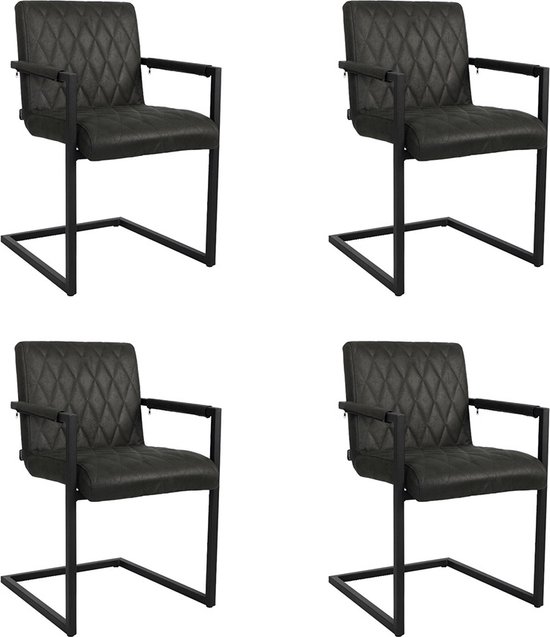 Chaise de salle à manger industrielle Diamond simili cuir noir - Lot de 4 Chaises de salle à manger