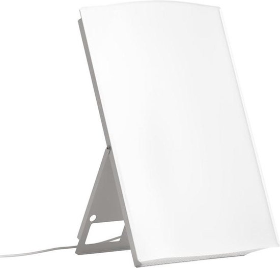 Innolux Supernova LED grote rechthoekige witte daglichtlamp schuin op een tafelstandaard