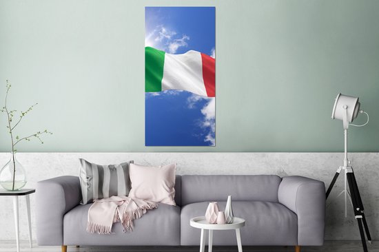 Décoration murale Métal - Peinture Aluminium Industriel - Le drapeau de l'Italie agitant dans les airs - 80x160 cm - Dibond - Photo sur aluminium - Décoration murale industrielle - Pour le salon/chambre