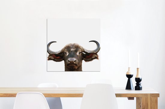 Décoration murale Métal - Peinture Aluminium Industrielle - Buffle - Buffle d'eau - Tête - Vache - Cornes - Garçons - Filles - 50x50 cm - Dibond - Photo sur aluminium - Décoration murale industrielle - Pour le salon / chambre