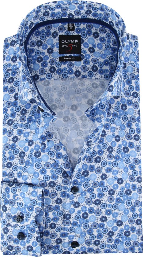 OLYMP Level 5 Body Fit overhemd - blauw-wit dessin - boordmaat 38 | bol.com