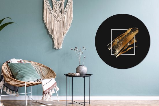 Bandes de peinture dorées sur fond noir Sticker mural cercle mural - 100x100 cm - peinture ronde - cercle papier peint - cercle mural - cercle vivant - autocollant & coupe ronde