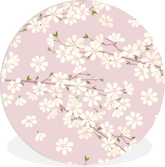 illustration de motif floral de fleur de cerisier Assiette en plastique cercle mural ⌀ 90 cm - impression photo sur cercle mural / cercle vivant (décoration murale)