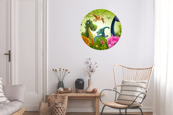 Papier peint Circle - Dinosaurus - Animaux - Jungle - Illustration - 80x80 cm - Wall Circle