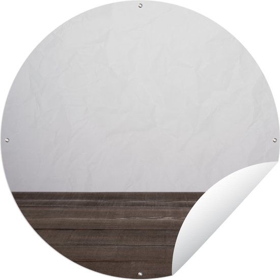 Tuincirkel Planken structuur met een witte achtergrond - 60x60 cm - Ronde Tuinposter - Buiten