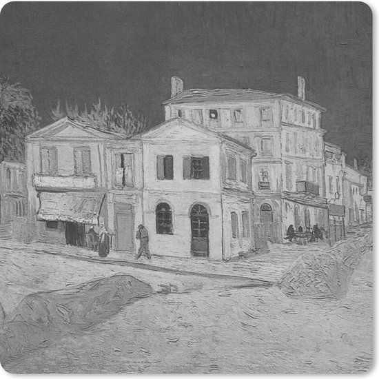 Muismat Het gele huis (de straat) Vincent van Gogh Zwart Wit 20x20 Muismat Het gele huis (de straat) Vincent van Gogh Zwart Wit 20x20