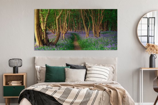 Toile Peinture Forêt - Chemin - Fleurs - 160x80 cm - Décoration murale