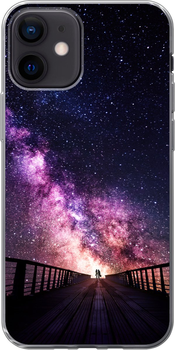 Telefoonhoesje Geschikt voor iPhone 12 hoesje - Heelal - Sterrenstelsel - Paars - Jongens - Meisjes - Kinderen - Siliconen Telefoonhoesje Telefoonhoesje