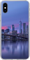 Geschikt voor iPhone Xs hoesje - New York achter de Brooklyn Bridge - Siliconen Telefoonhoesje