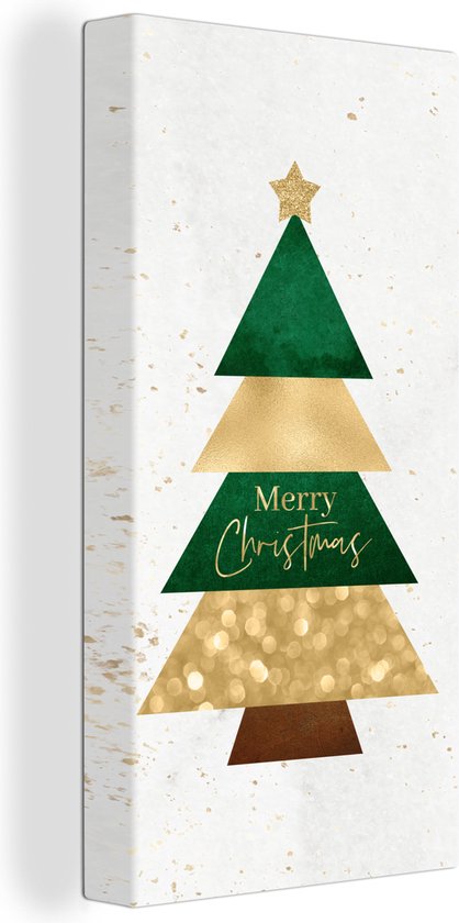 Canvas Schilderij Kerstboom - Merry Christmas - Spreuken - Quotes - Kerst - 20x40 cm - Wanddecoratie