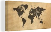 Wanddecoratie Wereldkaart - Papyrus - Quote - Canvas - 40x20 cm