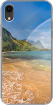 Geschikt voor iPhone XR hoesje - Een mooie regenboog bij Tunnels Beach op Hawaii - Siliconen Telefoonhoesje