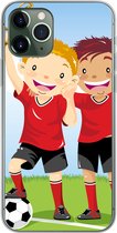 Geschikt voor iPhone 11 Pro hoesje - Een illustratie van twee voetballers die een prijs hebben gewonnen - Jongens - Meisjes - Kind - Siliconen Telefoonhoesje