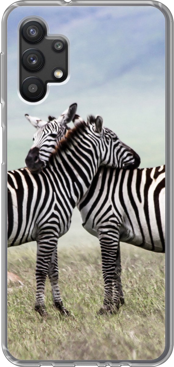 Telefoonhoesje Geschikt voor Samsung Galaxy A32 5G hoesje - Zebra's - Gras - Zwart - Wit - Siliconen Telefoonhoesje Telefoonhoesje