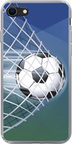 Geschikt voor iPhone SE 2020 hoesje - Een illustratie van een voetbal in het net -Jongens - Meisjes - Kinderen - Siliconen Telefoonhoesje