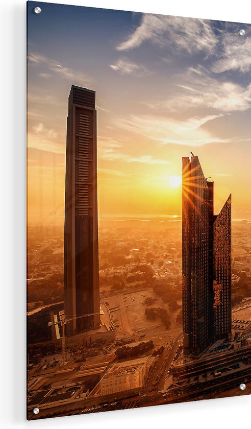 Artaza Glasschilderij - Dubai Stad bij Zonsopgang - 40x60 - Plexiglas Schilderij - Foto op Glas