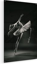 Artaza Glasschilderij - Ballerina op Haar Tenen - Ballet - Zwart Wit - 80x120 - Groot - Plexiglas Schilderij - Foto op Glas