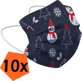 Mondkapje Kerst Wegwerp Donkerblauw - Mondmasker Wegwerp Niet Medisch Mondkapje Sneeuwpop - Kerst Mondkapje Wegwerp Universeel - 10 Stuks