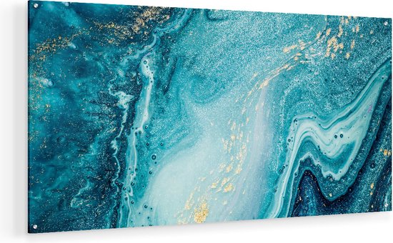 Artaza Glasschilderij - Abstracte Kunst Blauwe Oceaan - 90x45 - Plexiglas Schilderij - Foto op Glas