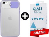 Backcase CamShield Slide Cover Camera Bescherming iPhone 7 Paars - Gratis Screen Protector - Telefoonhoesje - Smartphonehoesje