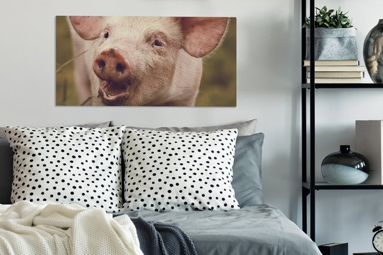 Toile Peinture Cochon - Portrait - Animal - 80x40 cm - Décoration murale