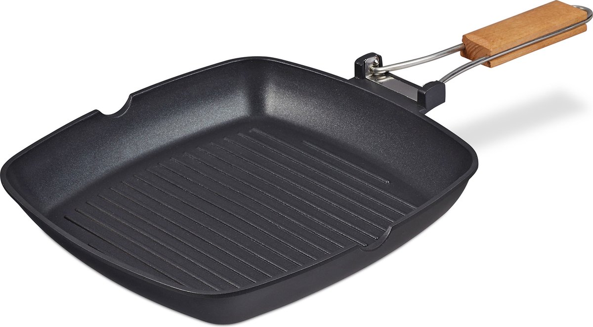 grillpan inductie - 29 x 29 cm - aluminium - antiaanbaklaag - inklapbare steel