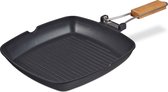 Bol.com Relaxdays grillpan inductie - vierkant - grillplaat - braadpan met steel - antiaanbak pan aanbieding