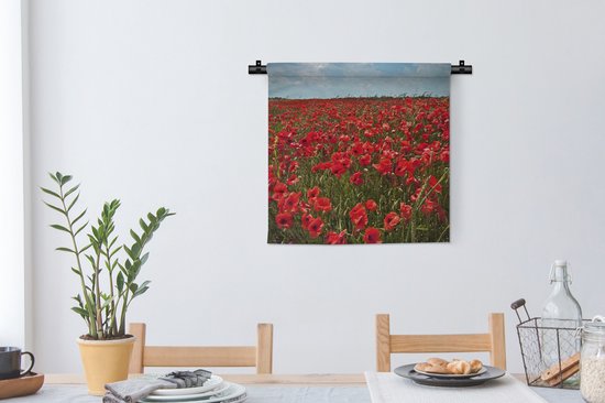 Tenture murale - Toile murale - Une prairie pleine de coquelicots - 60x60 cm - Tapisserie murale