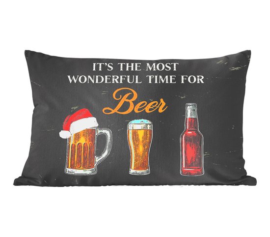 Sierkussens - Kussentjes Woonkamer - 50x30 cm - It's the most wonderful time for beer - Spreuken - Kerst - Bier - Quotes - Kerstversiering - Kerstdecoratie voor binnen - Woonkamer