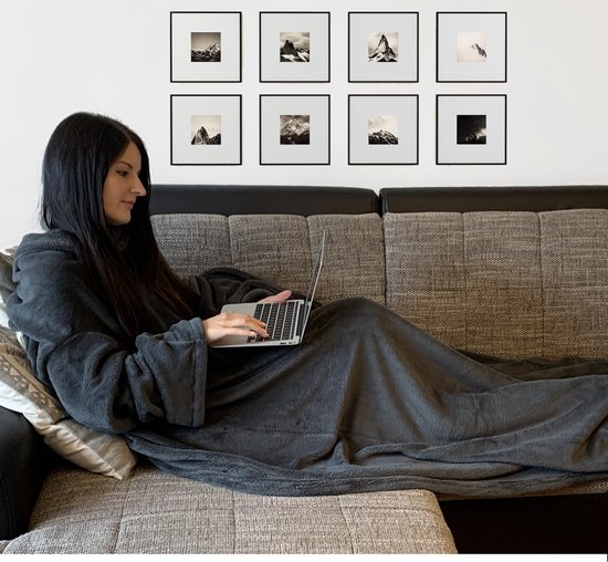 JEMIDI Knuffel Microfiber Deken met Hoezen Deken Sofa Deken 200cm x 150cm TV Deken Deken met Armen Design Woon Deken Dekens Donkergrijs