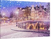Sfeervolle winteravond in grachtengordel Amsterdam  - Foto op Canvas - 150 x 100 cm