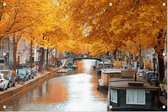 Woonboten op beroemde grachten in herfstig Amsterdam - Foto op Tuinposter - 90 x 60 cm