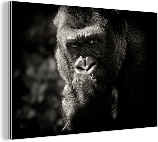 Décoration murale Métal - Peinture Aluminium Industrielle - Profil animal gorille en noir et blanc - 60x40 cm - Dibond - Photo sur aluminium - Décoration murale industrielle - Pour le salon / chambre