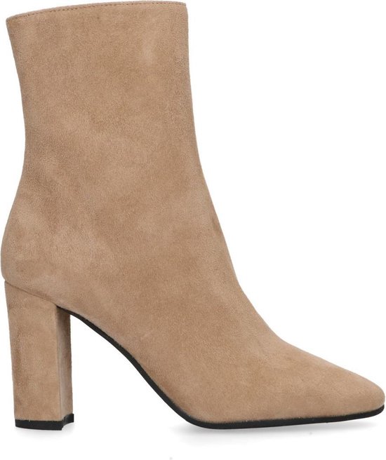 Black label - Dames - Beige suède enkellaarsjes met hak - Maat 39 | bol.com