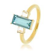 My Bendel - Damesring met mooie blauwe steen - Mooie gouden ring met blauwe steen en 2 zirkonia stenen - Met luxe cadeauverpakking