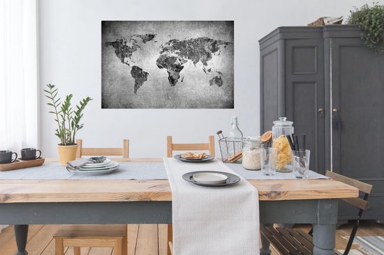 Affiche - Carte du monde artistique - noir et blanc - 120x80 cm