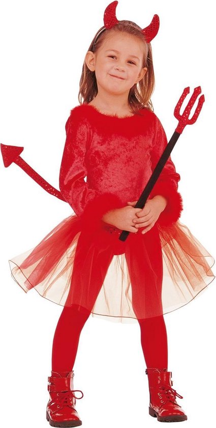 Widmann - Duivel Kostuum - Voor De Duvel Niet Bang Demon - Meisje - Rood - Maat 116 - Halloween - Verkleedkleding