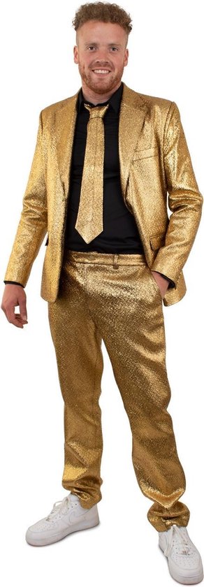 PartyXplosion - Glitter & Glamour Kostuum - Gouden Disco Glamour 3delig Kostuum Man - Goud - Maat 56 - Carnavalskleding - Verkleedkleding