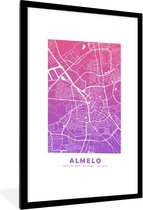 Fotolijst incl. Poster - Stadskaart - Almelo - Paars - Roze - 60x90 cm - Posterlijst - Plattegrond