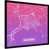 Fotolijst incl. Poster - Stadskaart - Hoorn - Paars - Roze - 40x40 cm - Posterlijst - Plattegrond