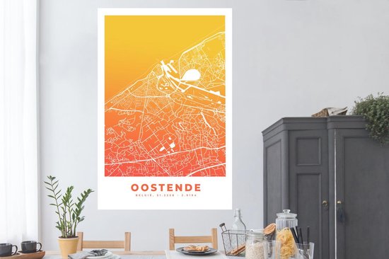 Affiche Plan de la ville - Ostende - Oranje - Jaune - 120x180 cm XXL - Carte