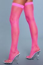 Be Wicked - Hoge Nylon Visnetkousen - Neon Roze