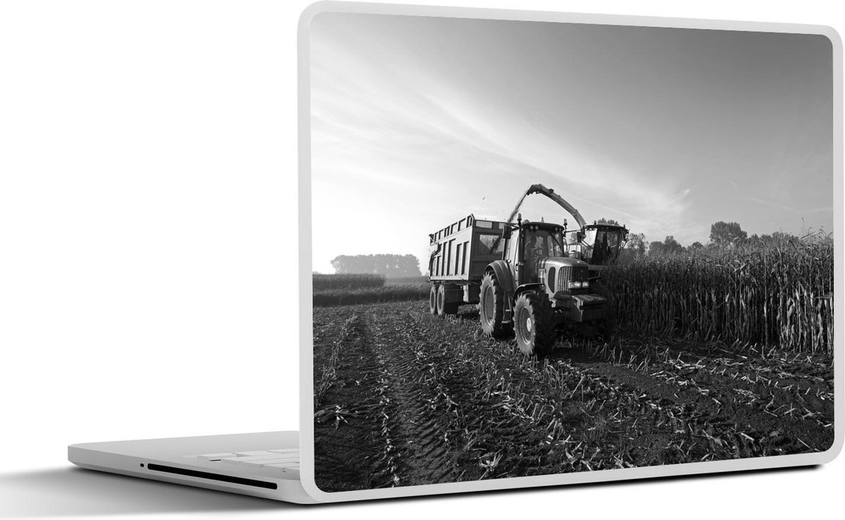 Afbeelding van product SleevesAndCases  Laptop sticker - 10.1 inch - Een trekker met een aanhanger - zwart wit