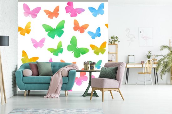 Papier peint photo vinyle - Une illustration de papillons réalisée à l'aquarelle largeur 280 cm x hauteur 280 cm - Tirage photo sur papier peint (disponible en 7 tailles)