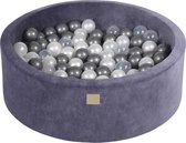 Ronde ballenbak VELVET 90x30 - Grijs-Blauw incl 200 ballen - Zilver, Wit Pearl, Transparant | NoussyToys.nl