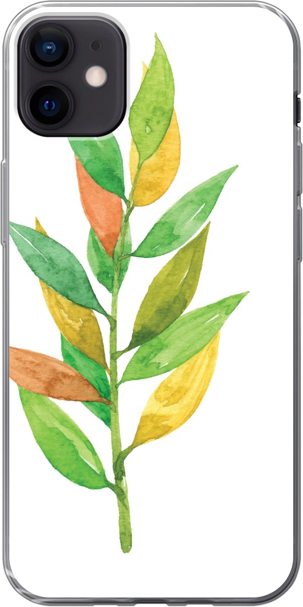 Telefoonhoesje Geschikt voor iPhone 12 mini hoesje - Waterverf - Bladeren - Planten - Siliconen Telefoonhoesje Telefoonhoesje