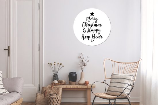 Citation de Noël Joyeux Noël et Happy année sur un fond blanc mur cercle aluminium - ⌀ 60 cm - peinture ronde - impression photo sur l' aluminium / dibond / cercle mur / cercle vivant / cercle de jardin (décoration murale)