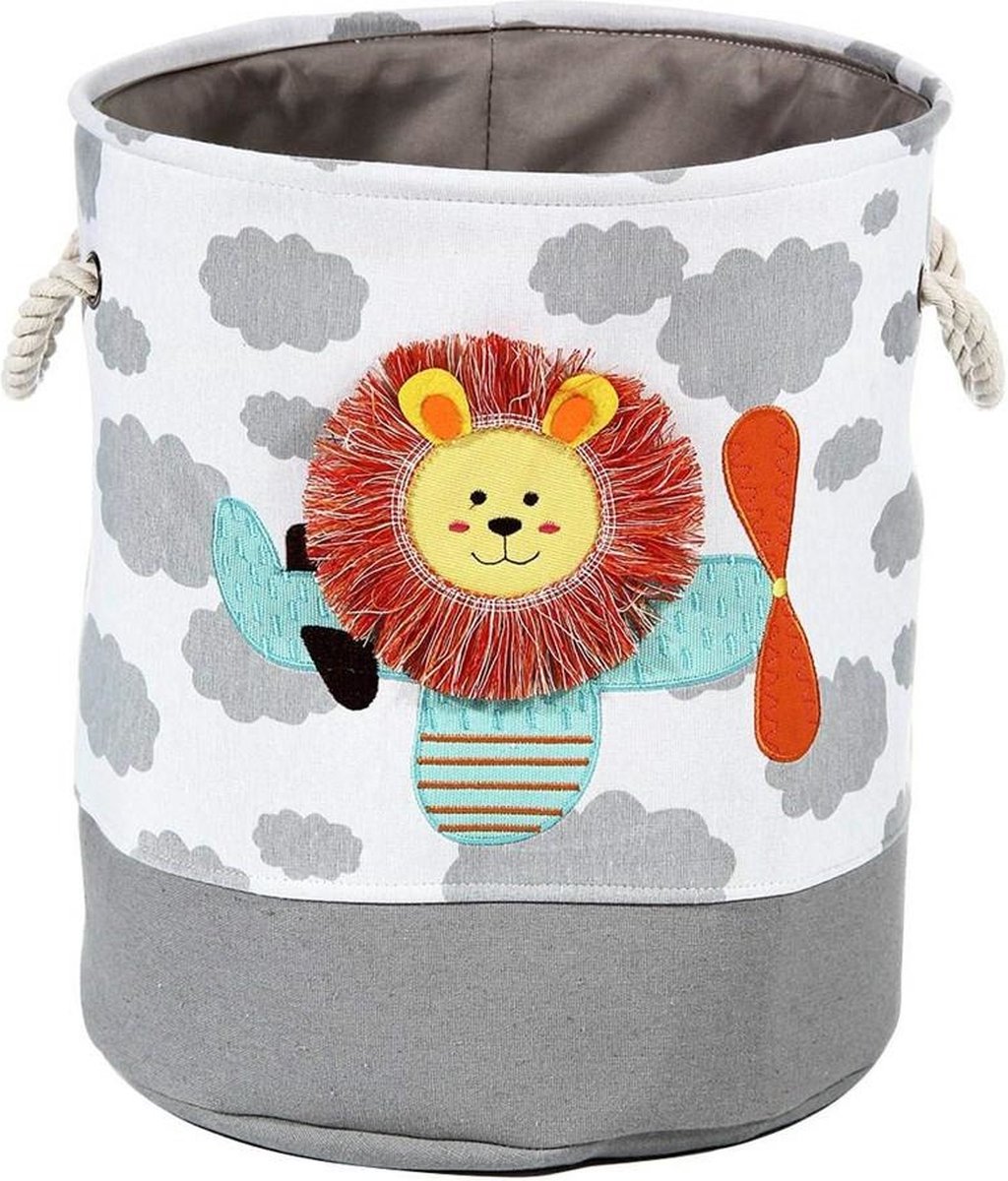 Speelgoedmand voor kinderkamer - Leuke Leeuw - Opbergzak - Wasmand Kinderkamer - Opbergen speelgoedmand - Wit - Grijs